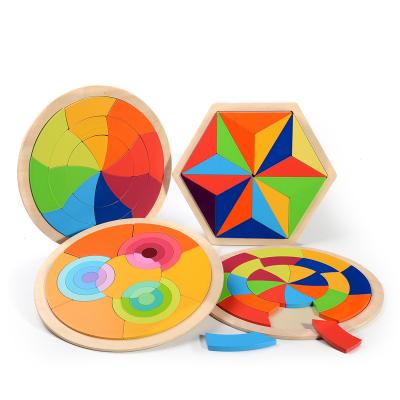 China Colorful Multi-colors Educational Geometric Puzzle Toy Wooden Puzzles Game For Toddler Children for sale