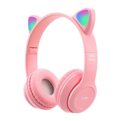 China Cute P47M LED Viable Light Cat Ear Headphones Gaming Bluetooth 5.0 High Fidelity Earbuds Radio Headset Gamer Sports Wireless Earbuds for sale