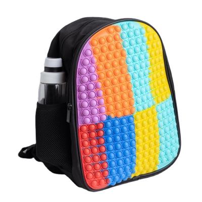 China Push Top High Quality Pop Bubble Zipper Low Price Busy Person Bag Silicone Cartoon Backpack Sensory School Bag for sale