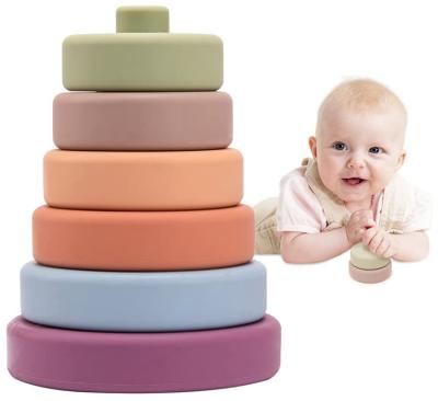 China 2021 Baby Convenient Handle Rainbow Eco-Friendly Education Material And Thickening Size Silicone Stacking Toy for sale