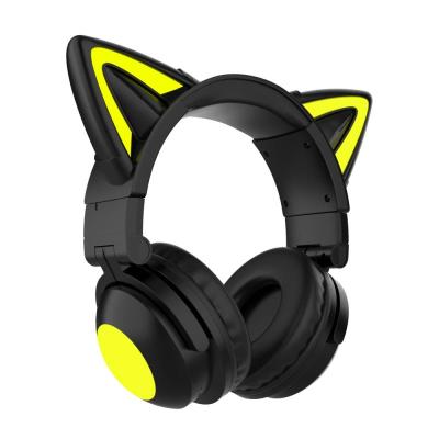 China Earphone LED Light Cat Ear Wireless Headphones With Microphone, Stereo Bass Foldable Headset For Gaming for sale