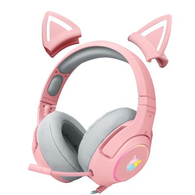 China Earphone Pink Cat Ear Headset Girls Headphones Wired Stereo Gaming Headphones with MIC and LED Light for PS4/Xbox One Laptop Controller for sale