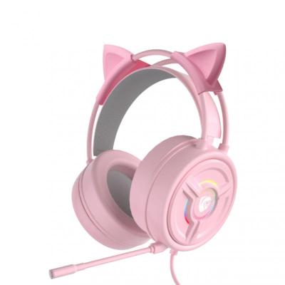 China Earphone New Product Pink Cat Ear Cute Girl Gaming Headset With Mic Noise Reduction High Fidelity 7.1 Channel RGB Wired Earphone for sale