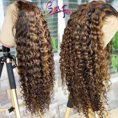 China Super Thin Curly Wave BMF 13x4 HD Highlight Lace Front Wig, Virgin Cuticle Aligned Hair Wig, Full Lace Highlight Wig For Black Women for sale