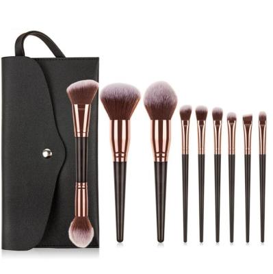 China Angular Blush Cosmetic 10pcs Make Up Brush Champagne Color Portable Cosmetic Makeup Brush Set With PU Bag for sale