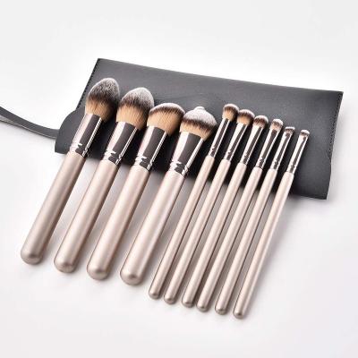 China Angular Blush Maker Dirty 10pcs Champagne Cut Cosmetic Makeup Brushes Set Bag for sale