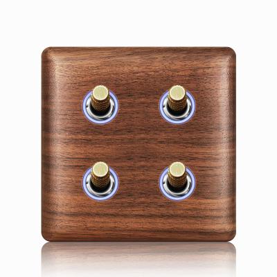 China Hardness UK/EU Standard 4 Gang 1/2 Way Wall Push Light Switch High Quality Luxury High Lever Solid Wood Panel Socket Switches 16A Electric for sale