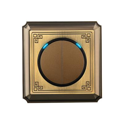 China KaiJ Advanced Zinc Alloy Metal Wall Switch 2 Strip 1 Panel Reset Button Luxury Electric Switch 2 Way Panel Zinc Alloy Lamp Switch for sale