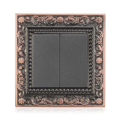 China KaiJ 2 Way 123Gang 2 Way Copper Panel Vintage Villa Lamp Switch Luxury Baroque Style Hotel Retro Pattern Wall Switch for sale