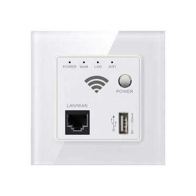 China Home Indoor Wall Mount Access Point KaiJ 300Mbps WIFI Tempered Glass Wireless Routers With USB Port Power Button for sale