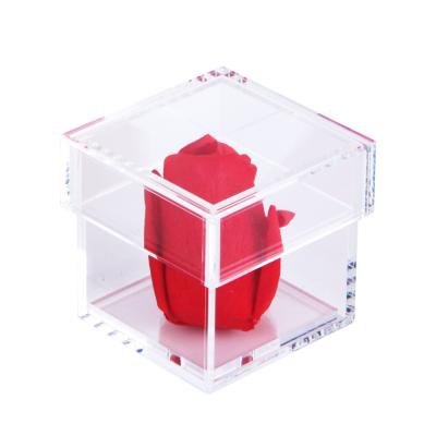 China Recycled Materials Wholesale Clear Acrylic Single Pink Flower Gift Box for sale