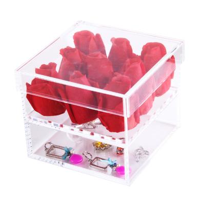 China Clear Acrylic Viable Rose Flower Display Box Valentines Day 9 Holes for sale