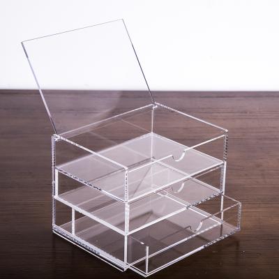 China HOMESWEET Large Viable Clear Acrylic Jewelry Storage Box 3 Drawer Acrylic Makeup Storage Box for sale