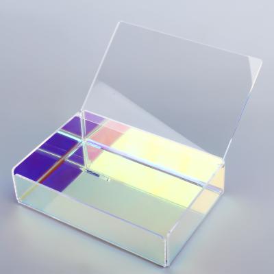 China Sustainable High Quality Acrylic Cosmetic Storage Iridescent Box With Clear Lid for sale