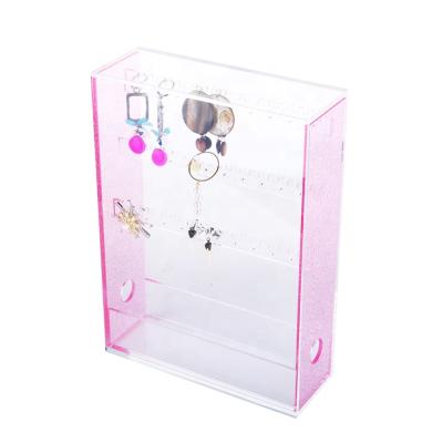 China Glitter Jewelry Display Holder Organizer Durable Acrylic Pink Necklaces And Bracelets For Perfect Earrings for sale