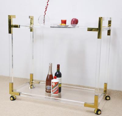 China Modern Luxury High Quality Light Gold Acrylic Beverage Lounge Trolley Bar Wine Rolling Trolley for sale