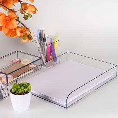 China Factory Restaurant/Hotel/Home Cheap Clear Acrylic Folder Tray Custom Size A4 Tray With Color Edge Acrylic HOMESWEET for sale