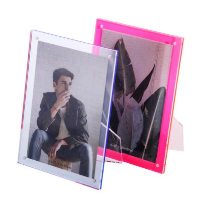 China Home Office Decoration Clear Fluorescent Acrylic Magnetic Photo Frame Lucite for sale