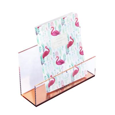 China Multifunctional Plexiglass Desktop Acrylic Organizer Desk Table Organizer Rose Gold Color Mail Letter Holder for sale