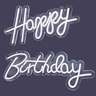 China Shops Happy Birthday Neon Sign Led Light Acrylic Transparent Customizable Birthday Party Neon Sign Wall Decoration for sale