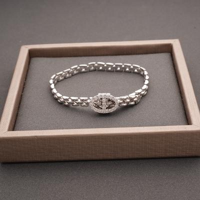 China Hip Hop Plating White Gold Zircon Watch Band Brass Bangle Bracelet With Clasp for sale