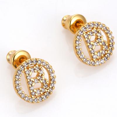 China ROMANTIC Fashion Jewelry 18K Gold Plated Brass CZ Stone Letter B Stud Earrings For Women 2021 for sale