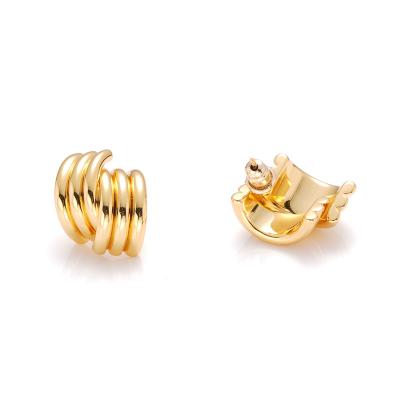 China New Arrival 2022 Hip Hop Retro Half Crescent Shape Stud Earrings Textured Shiny Brass Plated for sale