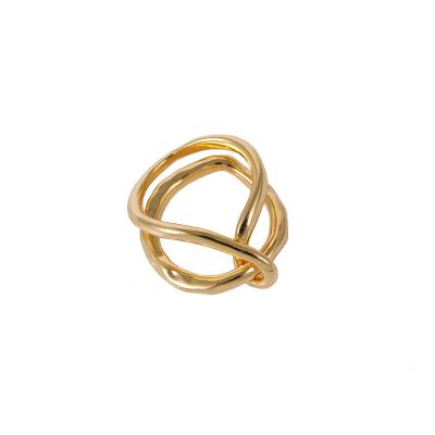 China Simple Hiphop Jewelry Gold Plated Tasty Stacking Band Rings Double Hammered Ring for sale