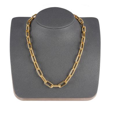 China Simple Hip Hop 18k Gold Plated Stainless Steel Paperclip Link Chain Necklace For Women Girls for sale