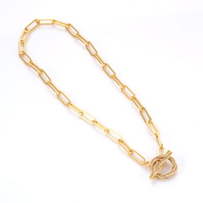 China TRENDY 6.5mm 16 Inch Knot Toggle Chain Necklace Gold Brass Paper Clip Pendant For Women Girls Jewelry for sale