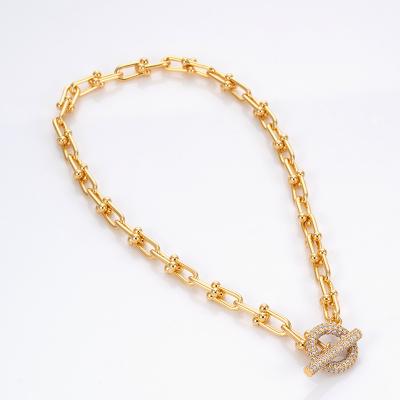 China FASHIONABLE Thick Link Chain Pendant Necklace OT Zircon Inlay Gold Plating U Chain for sale