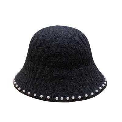 China Women's Autumn And Winter Knitted Fisherman Hat Pearl Basin Hat Winter Bucket Hat Picture Cap for sale