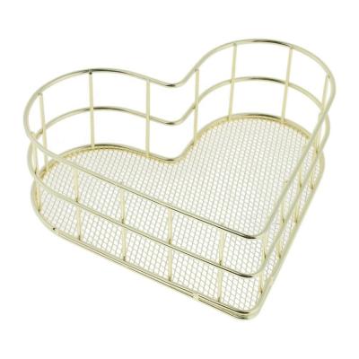 China Fashionable Heart Shape Metal Gold Shape Wire Blast Cosmetic Basket Holder Cosmetic Organizer for Storage Cosmetic Stationery for sale