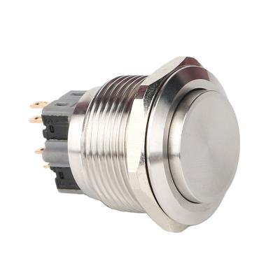 China S:Stainless Steel / N:Metal 28mm Waterproof Nickel Plated Brass Latching Push Button Switch 1NO1NC Sslf-Latching Stainless Steel On Button Switches For Digital Control for sale