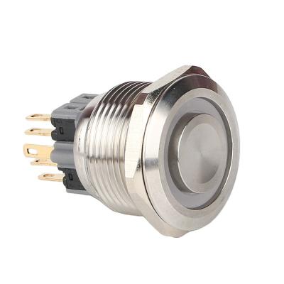 China S: Stainless Steel / N: Nickel Plated Brass High Round Head Pin Terminal Led Ring Illuminated From Industry Leader HUSA 28mm Latching Metal Push Button Switch 1NO1NC for sale