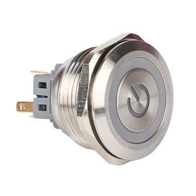 China S: Stainless Steel / N: 28mm Flat Surface 1NO1NC SPDT Metal Nickel Plated Brass High Quality Outdoor Waterproof Momentary Push Button Switch with Ring&Power Symbol LED Light for sale