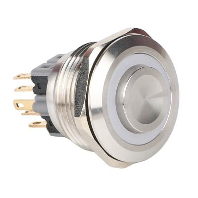 China S: Stainless Steel / N: HUSA 28mm SPDW Ring Lighted Momentary Stainless Steel Nickel Plated Brass Waterproof Push Button Switch for sale