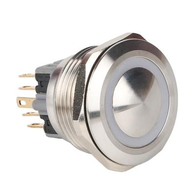 China Housing Stainless Steel 28mm Domed Ring LED Illuminated Push Button Switch 24v Waterproof 1NO1NC 6 Pin Led Metal Push Button Momentary Switch for sale