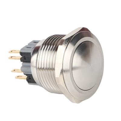 China HUSA 220V Stainless Steel Manufacture 28mm Metal Housing Latching Switch Button Head On Off Stainless Steel 1NO1NC Waterproof 4 Pin Push Button Switch for sale