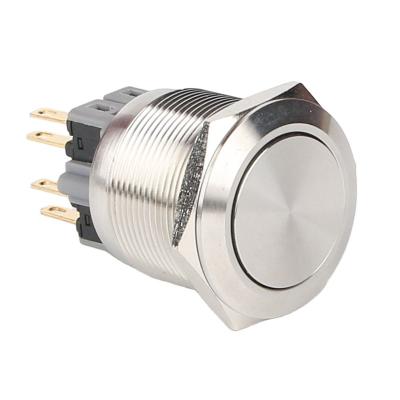 China S: Stainless Steel / N: HUSA 25mm CCC 1NO1NC Nickel Plated Brass Flat Switch On Button SPDT Metal Push Button Switch No Lamp Led Push Button Light for sale