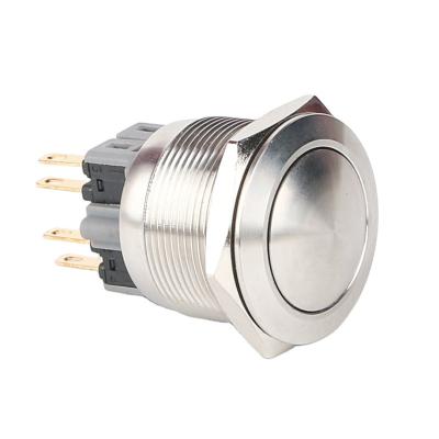 China S: Stainless Steel / N: Hotsale Nickel Plated Brass 220v Metal 25mm On Push Button Switch 1NO1NC Momentary Self Reset 4 Pin Push Button Switch for sale