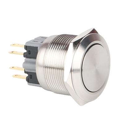 China S:Stainless Steel / N:Manufacturer Supplying 25mm Brass Electric Momentary Current Switch Knob 1NO1NC Nickel Plated Brass Self-adjusting No LED Lamp Switch Knob for sale