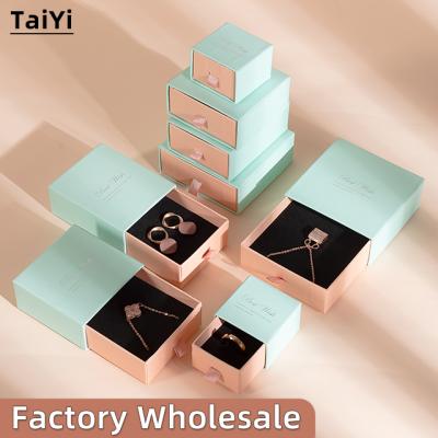 China Newest Fashion Elegant Blue Rose Gift Storage Small Drawer Jewelry Set Paper Boxes Wholesale Sliding Packaging Cardboard Printed Custom Logo for sale