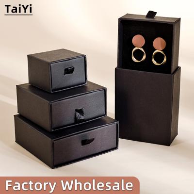 China Newest Fashion Black Cardboard Drawer Set Box Slipping Necklace Earring Ring Bracelet Storage Packaging Paper Luxury Jewelry For Woman Wholesale for sale