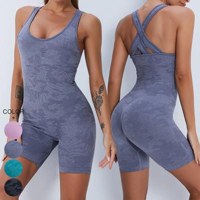 China Breathable 2022 new fashion abut crack! crack! Seamless One Piece Yoga Jumpsuit Women Short Camouflage Sexy Fitness Jumpsuits for sale