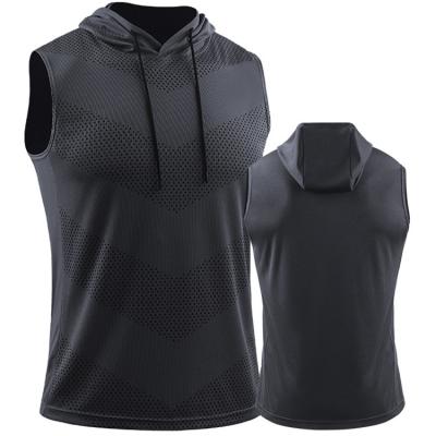 China 2022 New QUICK DRY Fitness Vest Mens Loose T-shirt Gym Running Shirt With Hood for sale