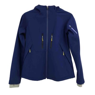 China OEM QUICK DRY Polyester Dark Blue Women's Waterproof Softshell Jacket Multi-pockets Fleece Striping Functional Jacket for sale