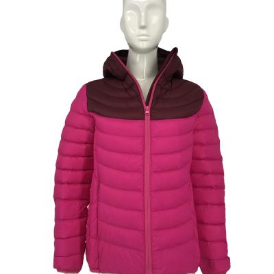 China OEM Ladies Breathable Custom Winter Down Coat Polyester Pink Ultra Light Jacket With Hood for sale