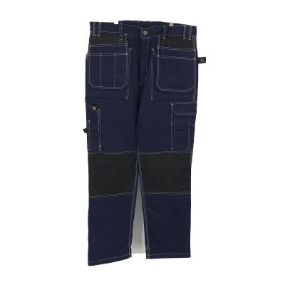 China Anti-Wrinkle OEM 100% Cotton Cargo Pants Mens Workwear Durable Lattice Pants OEM Blue or Navy Color for sale