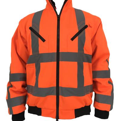 China Custom Water Proof OEM Polyester Hi Strength Winter Orange Coat For Men Construction Work Road Safety Reflective Workwear for sale